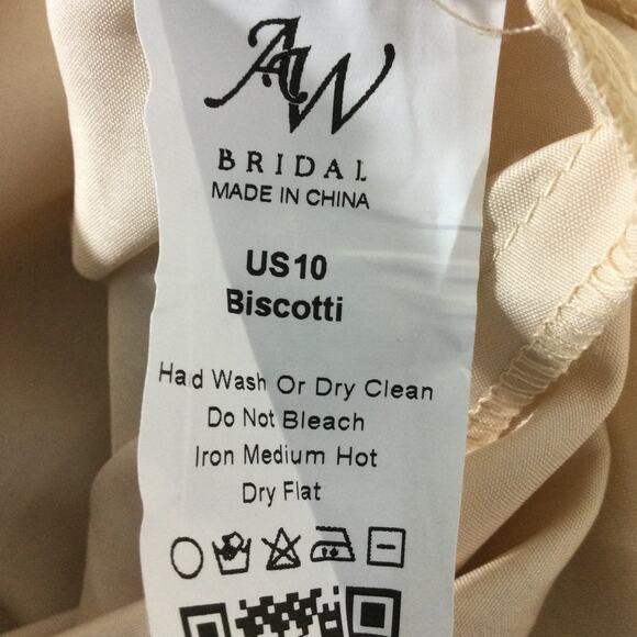 AW BRIDAL 10 L Biscotti cream ruffle bridesmaid formal party maxi dress NEW B112 - Picture 7 of 7
